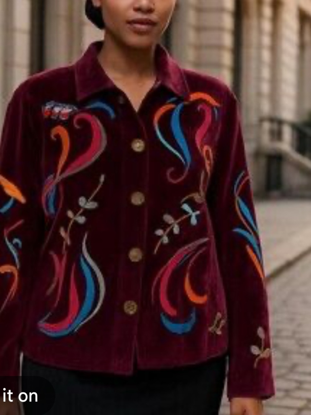 Alex Evenings Vintage Burgundy Velvet Embroidered Button Jacket